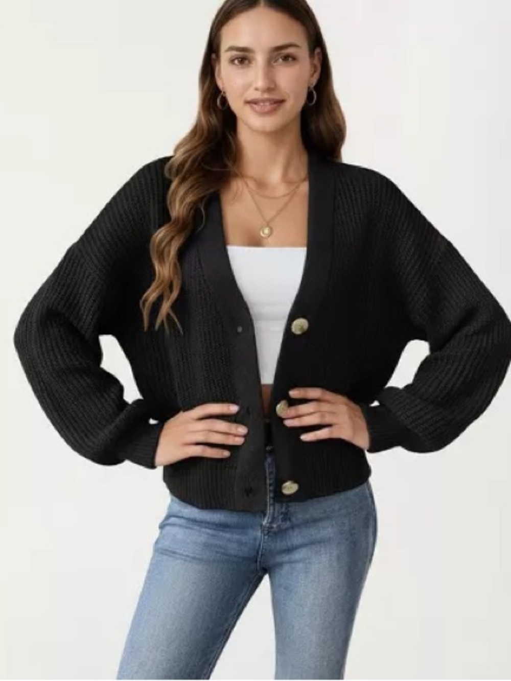 Button-Front V-Neck cardigan